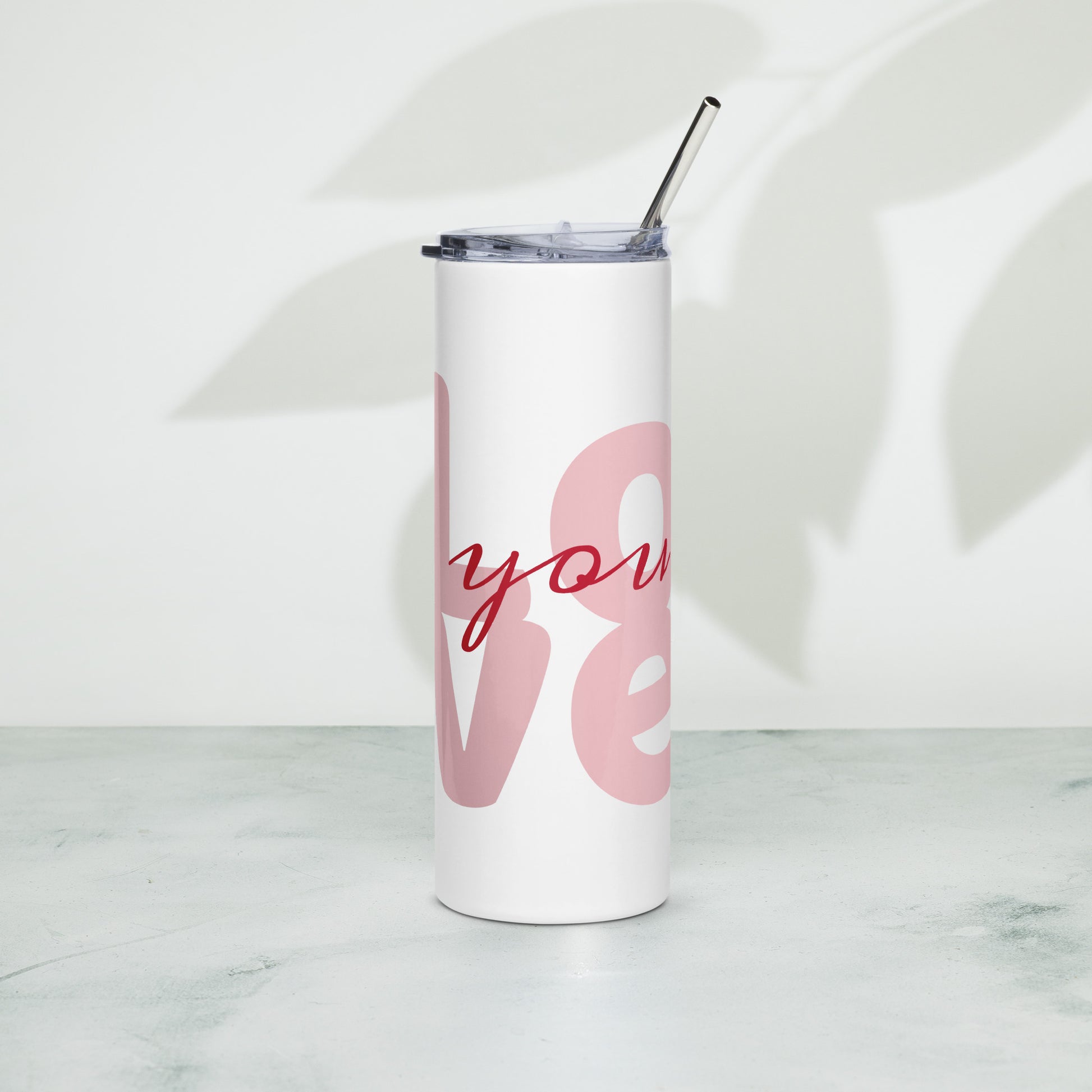 Stainless steel tumbler.