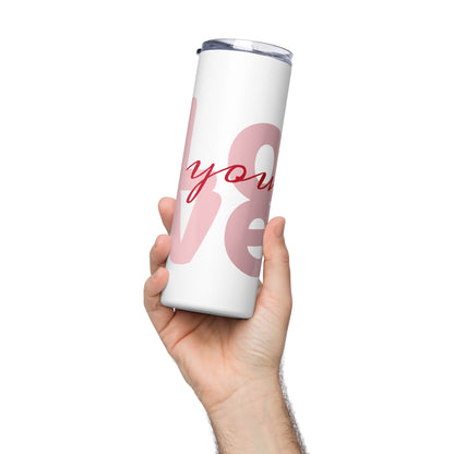 Stainless steel tumbler.