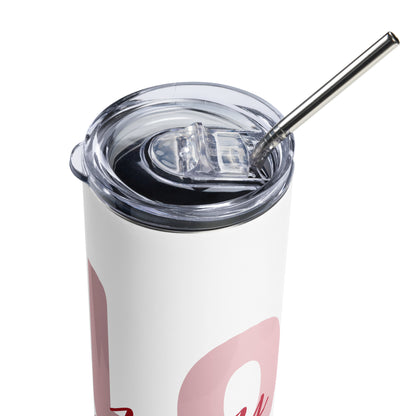 Stainless steel tumbler.