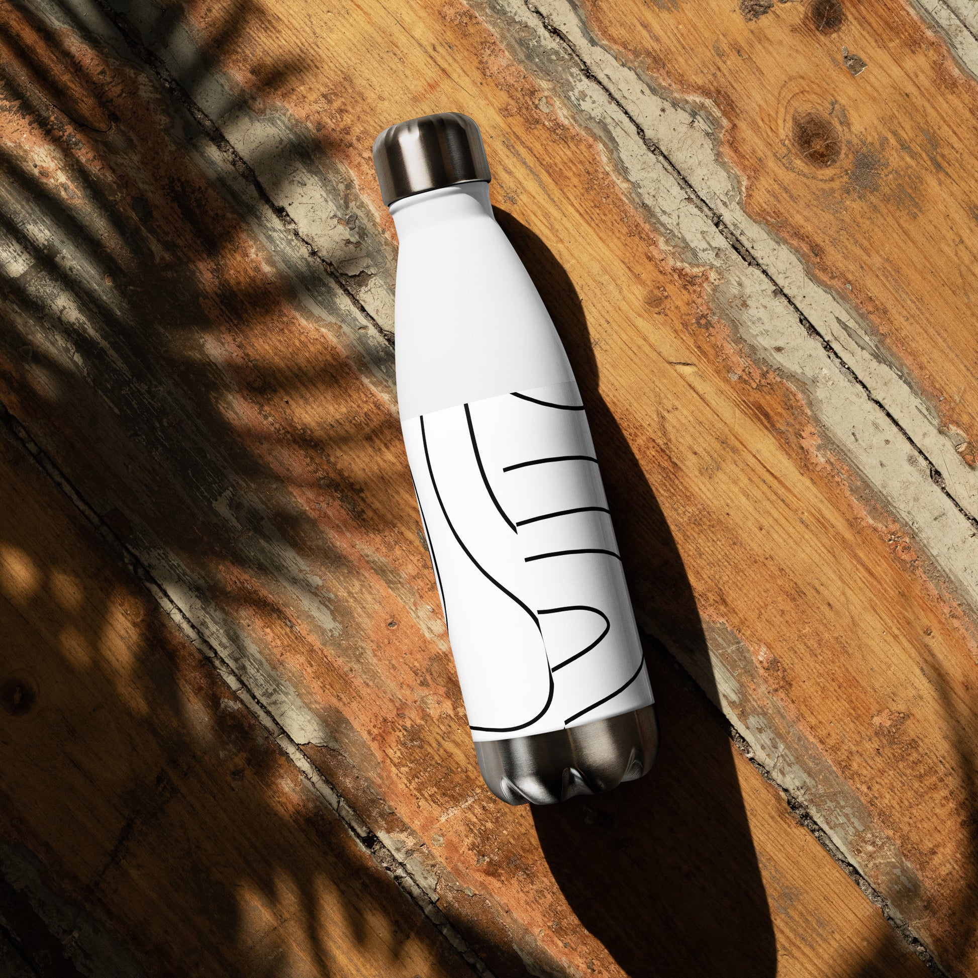 Stainless steel water bottle.