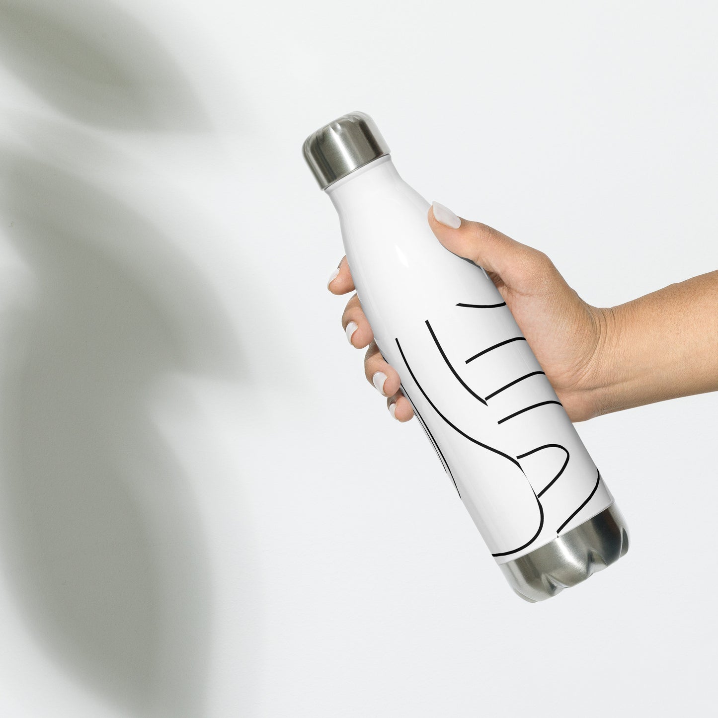 Stainless steel water bottle.