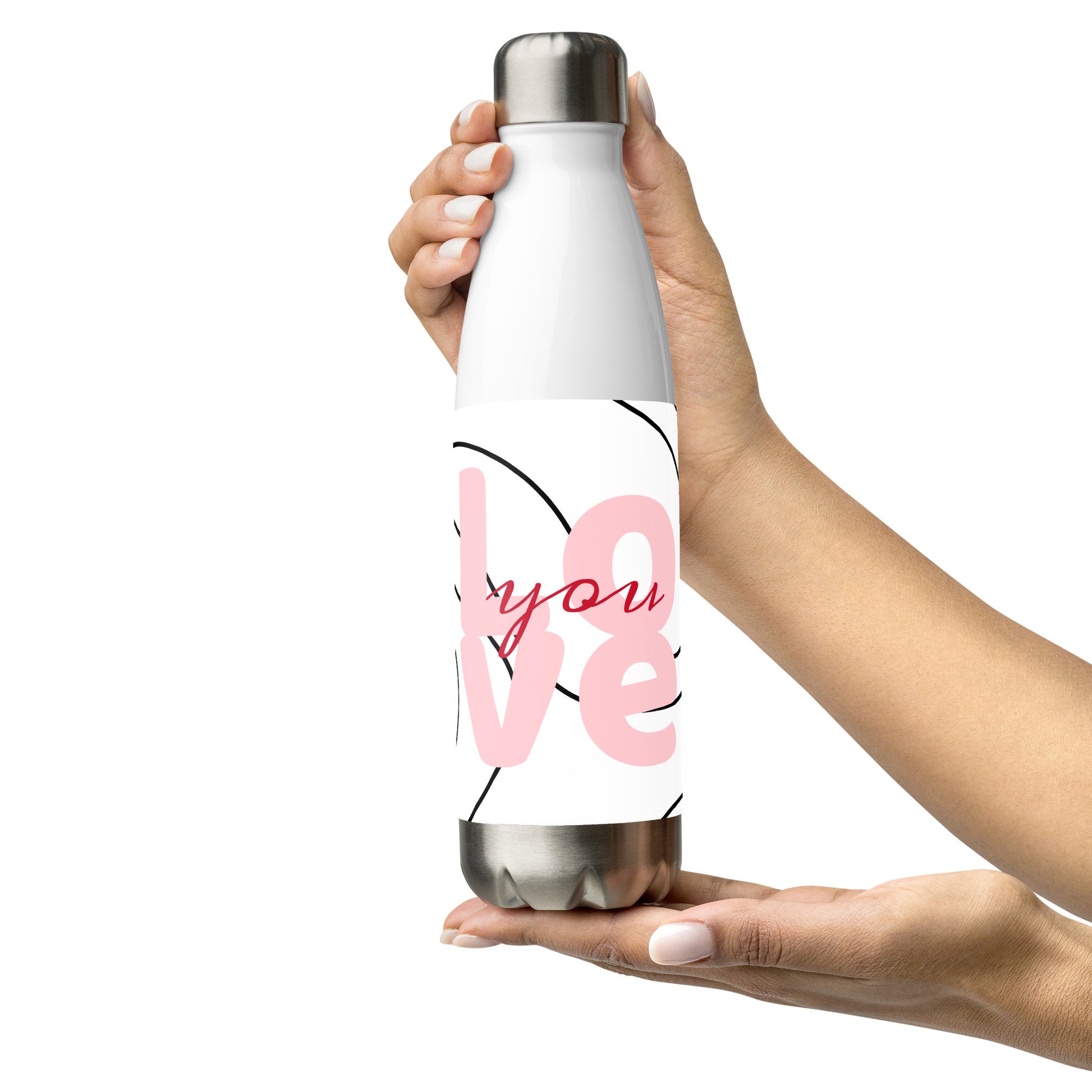 Stainless steel water bottle.