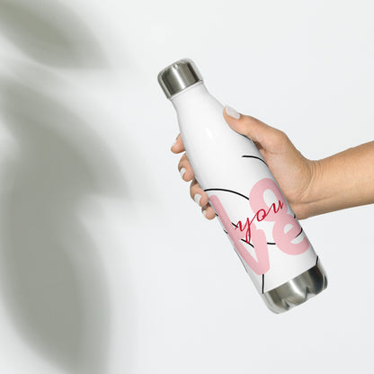 Stainless steel water bottle.