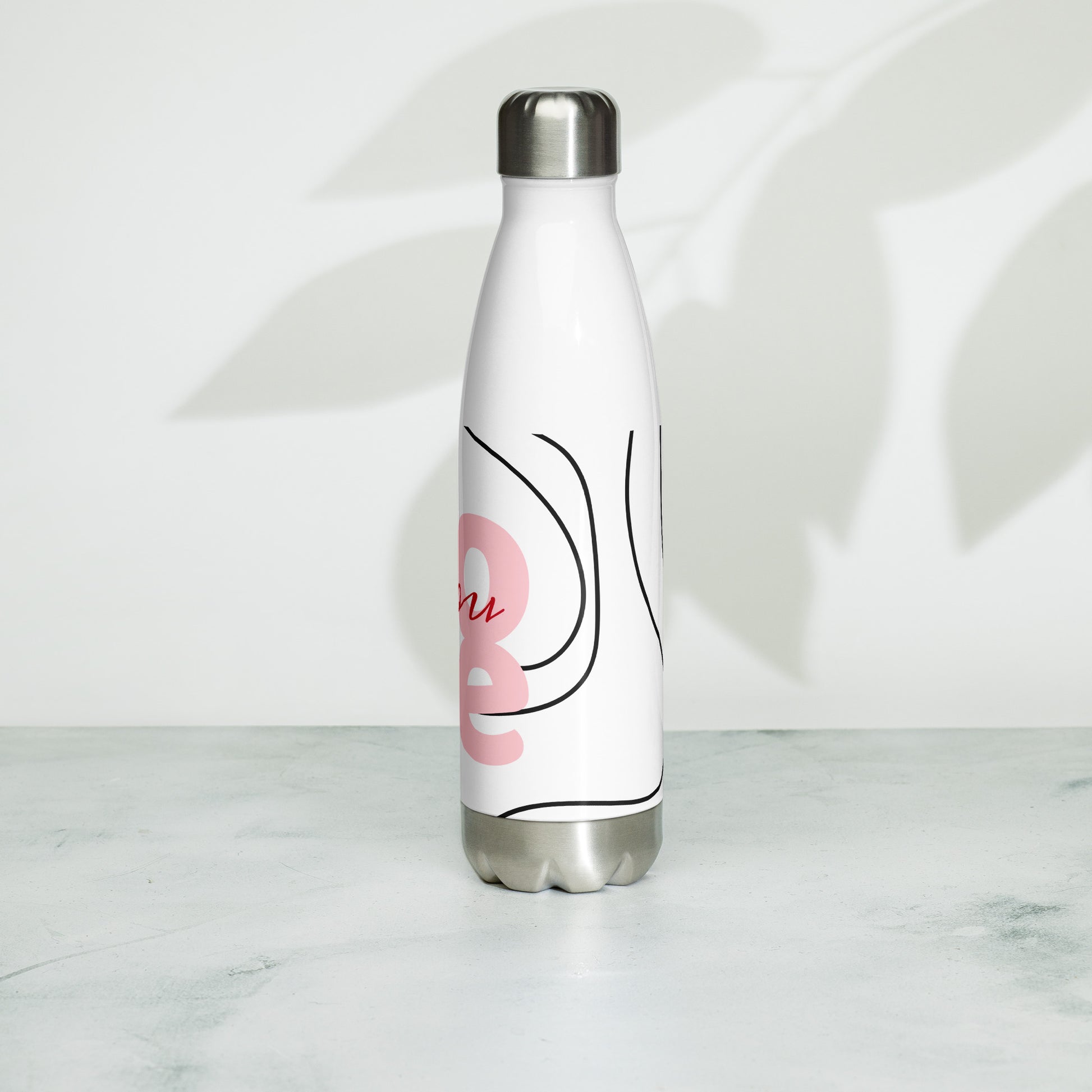Stainless steel water bottle.
