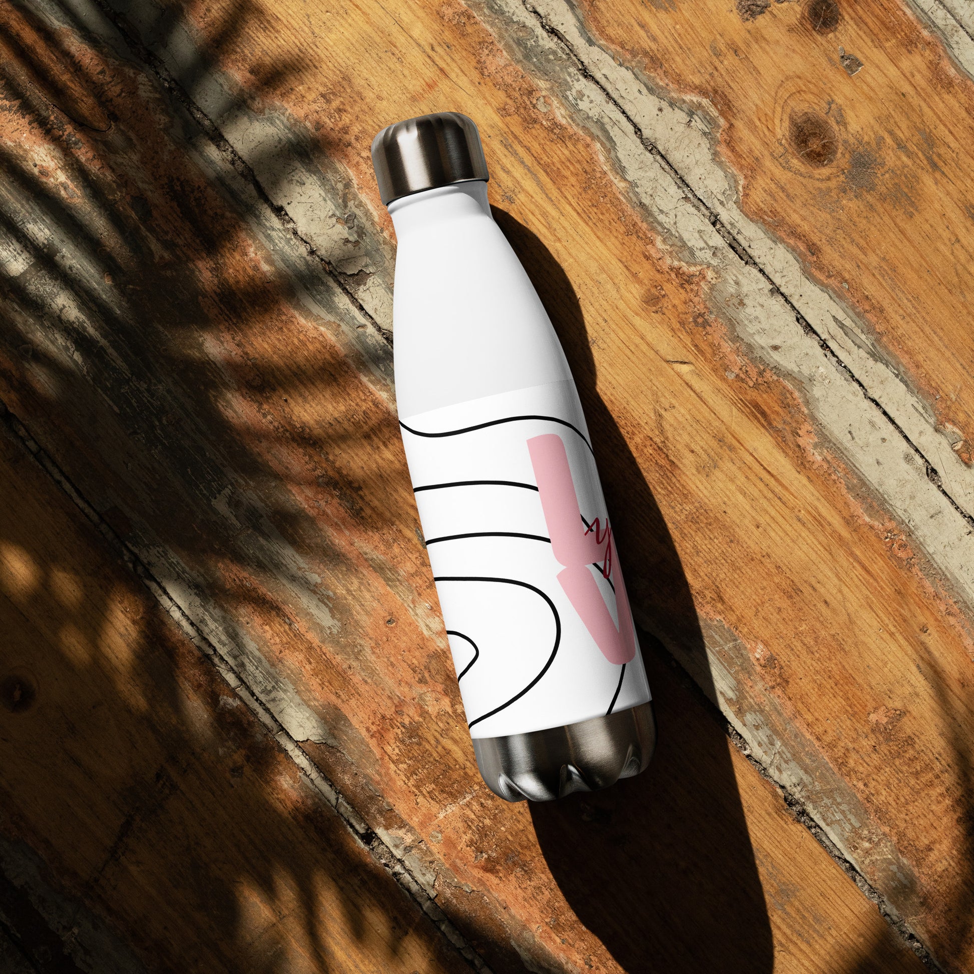 Stainless steel water bottle.
