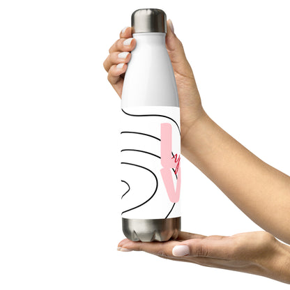 Stainless steel water bottle.